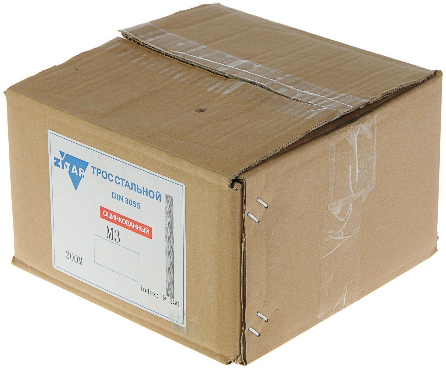 Трос для растяжки, DIN 3055, без оплетки, d=3 мм, оцинкованный, в катушке 200 м