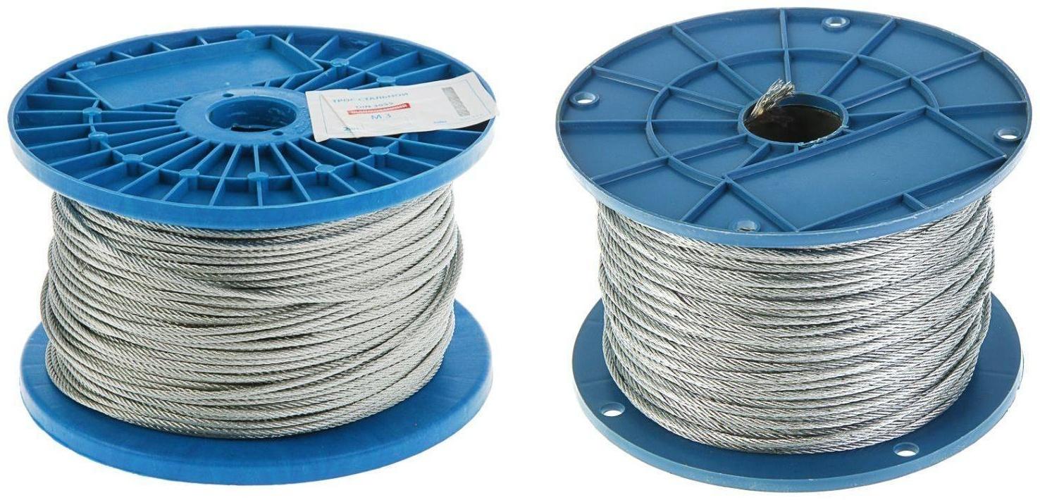 Трос для растяжки, DIN 3055, без оплетки, d=3 мм, оцинкованный, в катушке 200 м