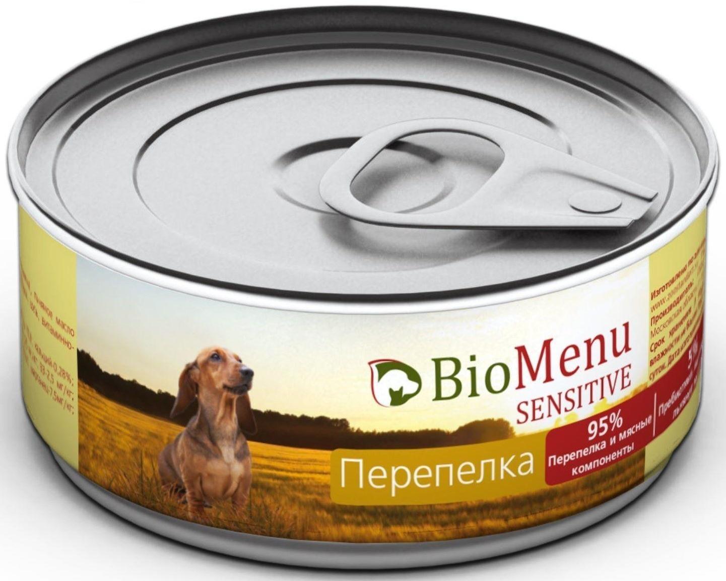 Консервы BioMenu SENSITIVE для собак Перепелка 95%-мясо , 100гр