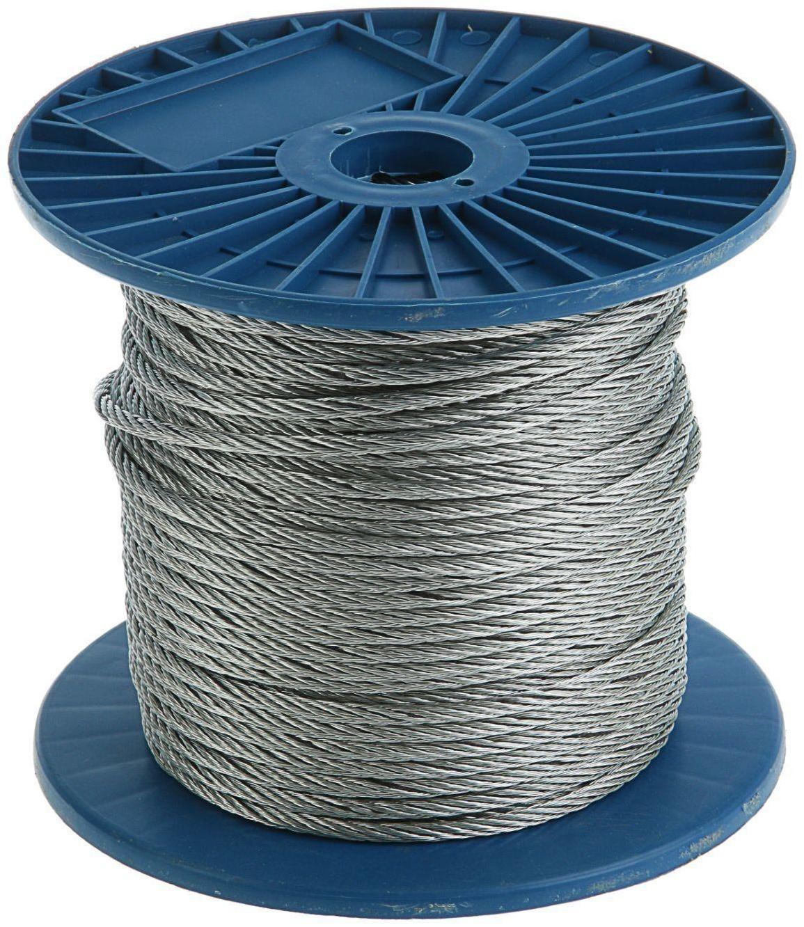 Трос для растяжки, DIN 3055, без оплетки, d=5 мм, оцинкованный, в катушке 100 м