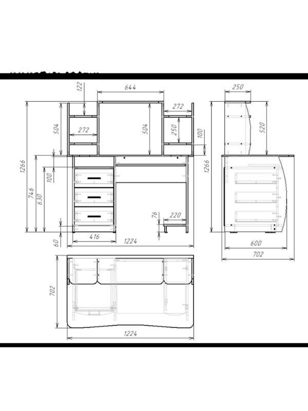 Стол компьютерный Большой 1220х700х1250 Венге темный/Венге светлый