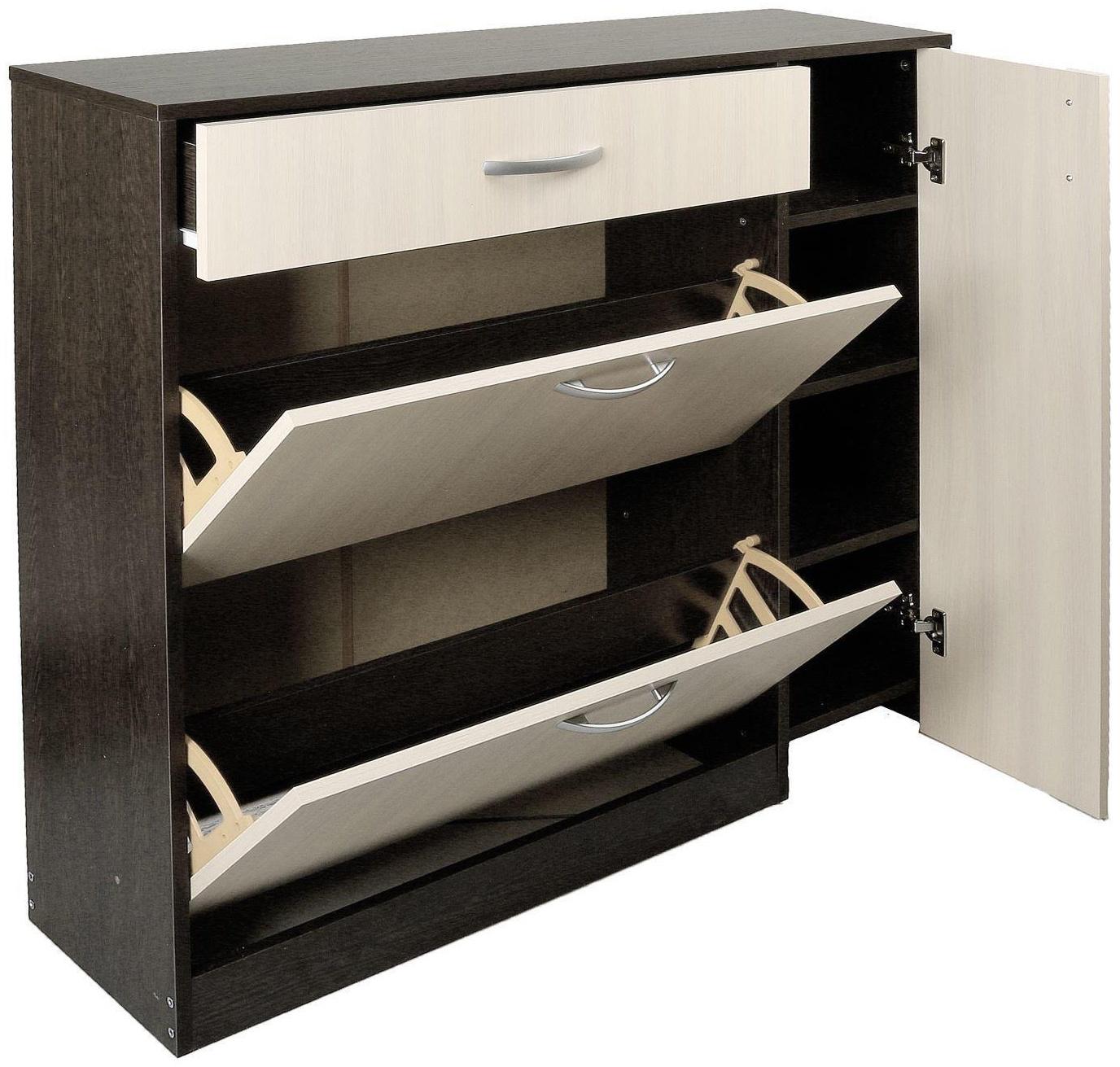 Обувница с дверью, 1060х280х960, Венге темный/Венге светлый