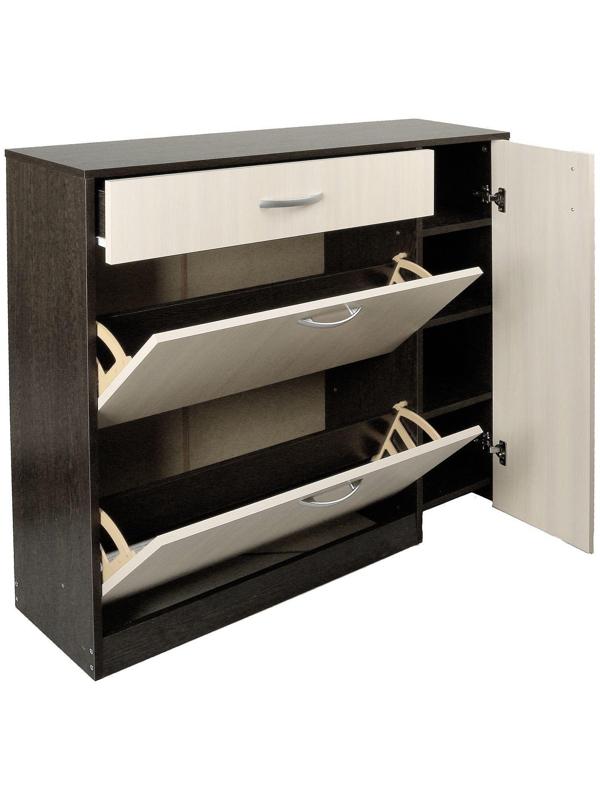 Обувница с дверью, 1060х280х960, Венге темный/Венге светлый