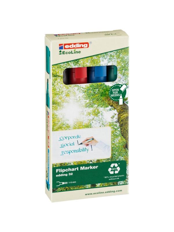 Набор маркеров для флипчартов EDDING 32 Ecoline, 1-5 мм, 4 цвета. карт кор