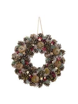 Венок декоративный, хвойный с декором, коричневый, L39 W9,5 H39 см 741987