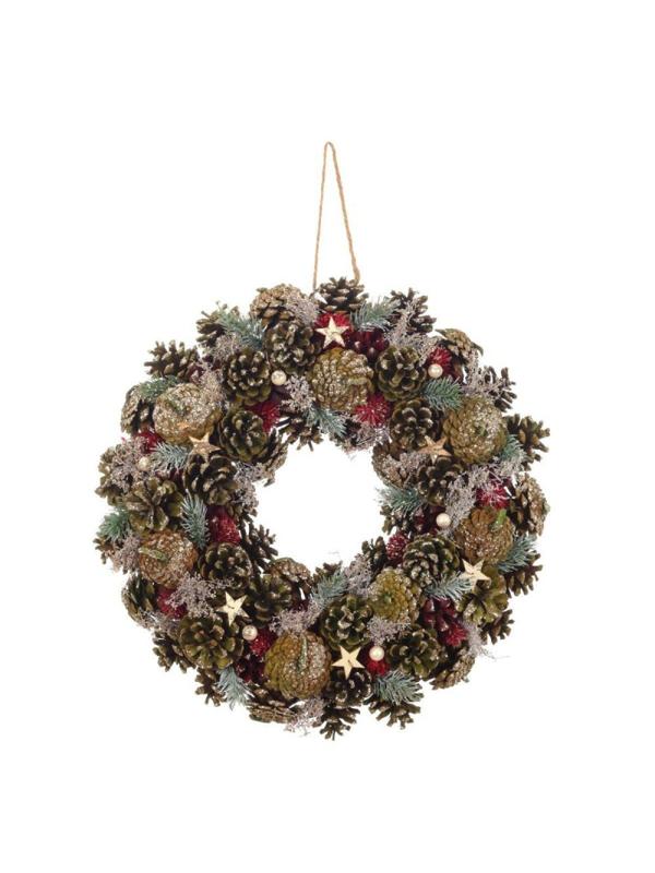 Венок декоративный, хвойный с декором, коричневый, L39 W9,5 H39 см 741987