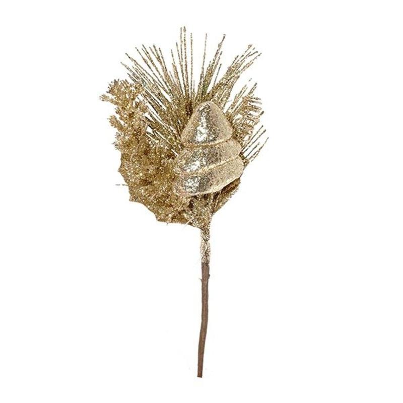 Украшение новогоднее Цветок, золотистый L10 W7 H17 см, 4в. 261894