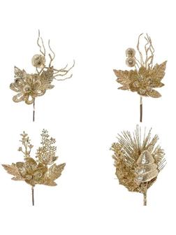 Украшение новогоднее Цветок, золотистый L10 W7 H17 см, 4в. 261894