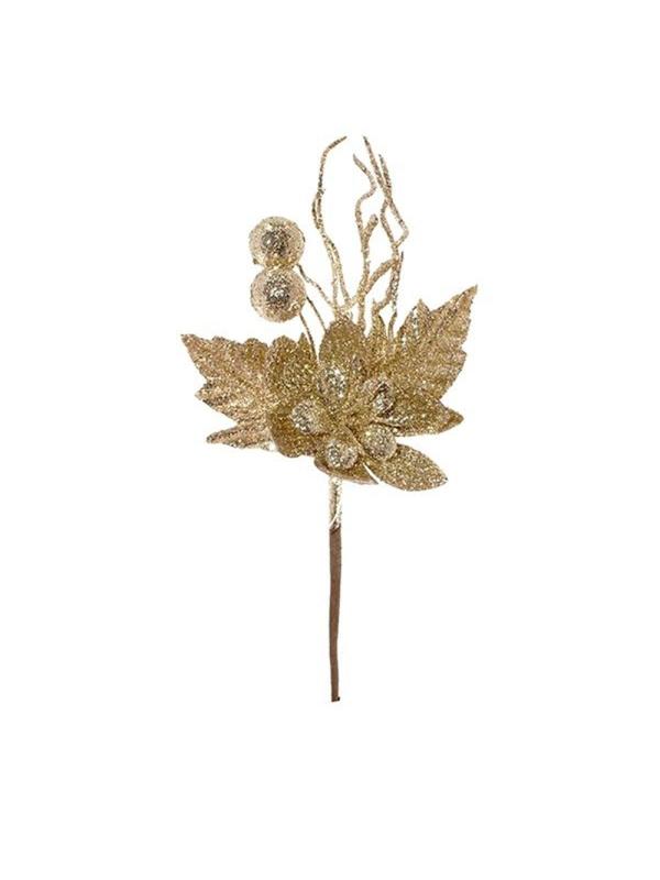 Украшение новогоднее Цветок, золотистый L10 W7 H17 см, 4в. 261894