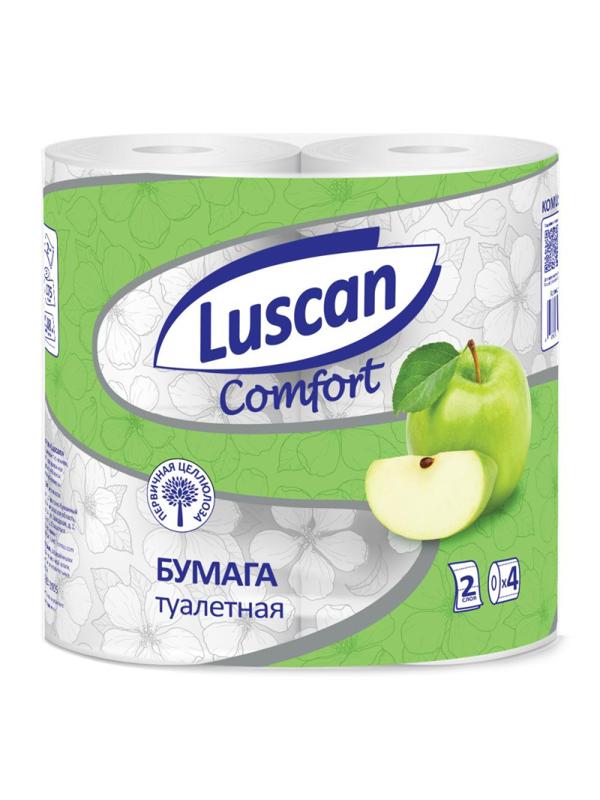 Бумага туалетная Luscan Comfort 2сл бел с зел тисн яблок 100%цел 21,9м4р/уп