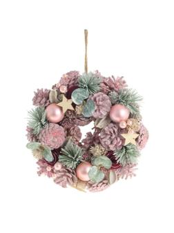 Венок декоративный, хвойный с декором, розовый, L24 W9 H25 см 761669