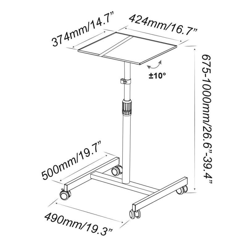 Столик проекционный Cactus CS-VM-PT01 до 23 кг, 1 полка, колеса, мобильный