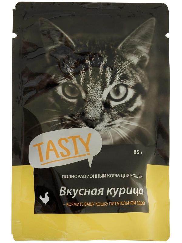 Влажный корм Tasty для кошек, курица в желе, пауч, 85 г