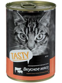 Влажный корм Tasty для кошек, мясное ассорти в соусе, ж/б, 415 г