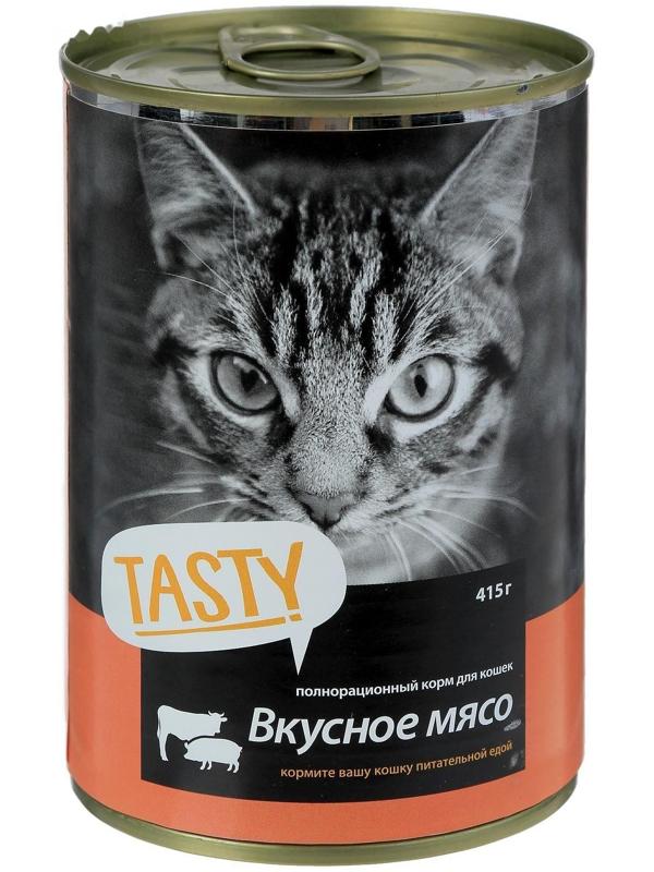 Влажный корм Tasty для кошек, мясное ассорти в соусе, ж/б, 415 г