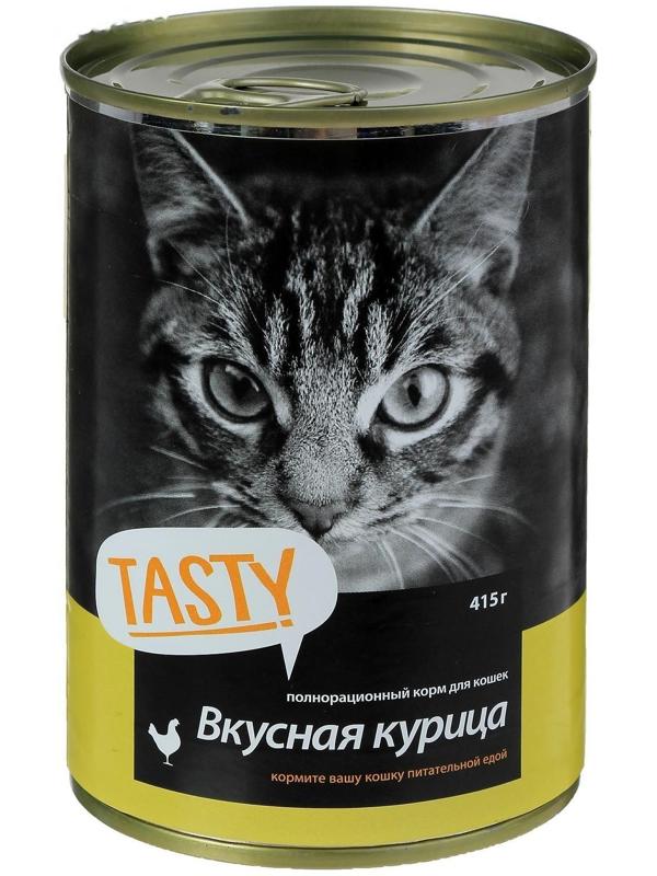 Влажный корм Tasty для кошек, курица в соусе, ж/б, 415 г