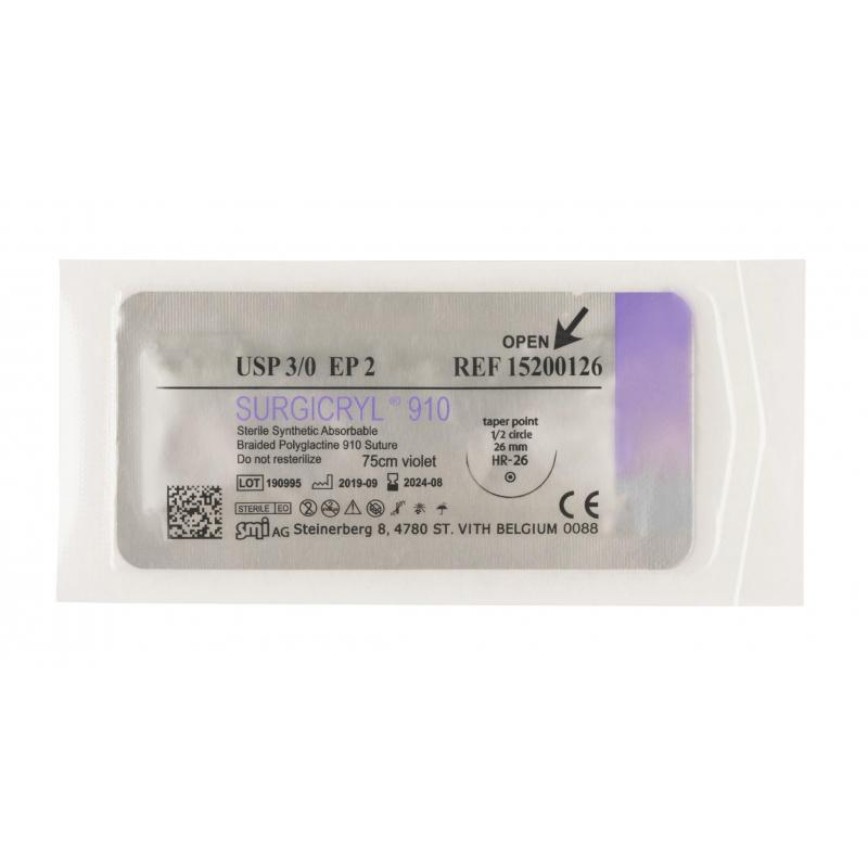 Шовный материал Сургикрил 3/0, 75 см, кол. 26 мм, 1/2 15200126 12шт/уп