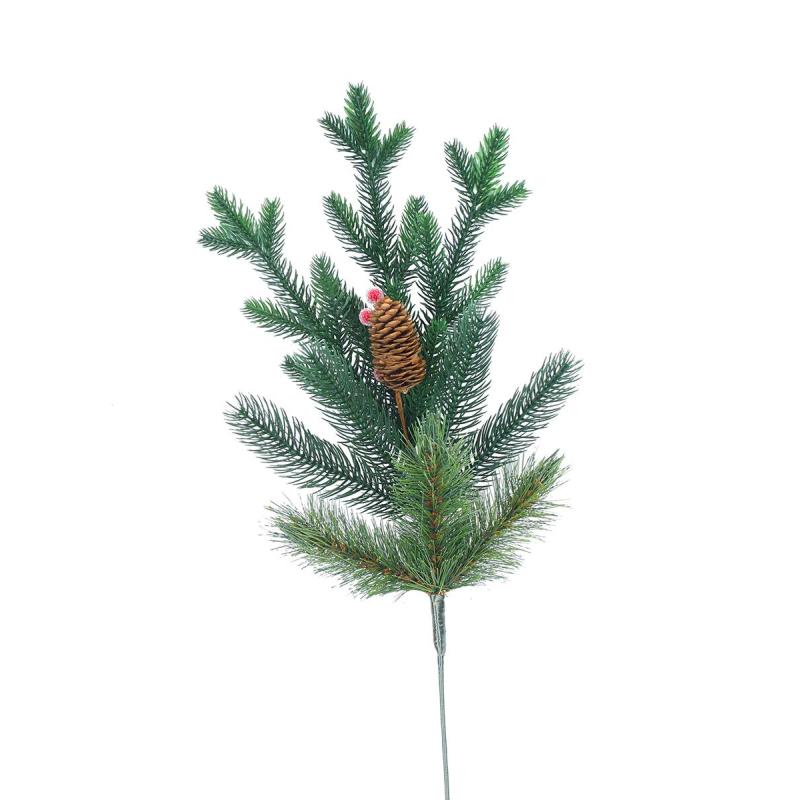 Украшение новогоднее Ветка хвойная с шишками  ягодами 55см,литая(10)В355-10