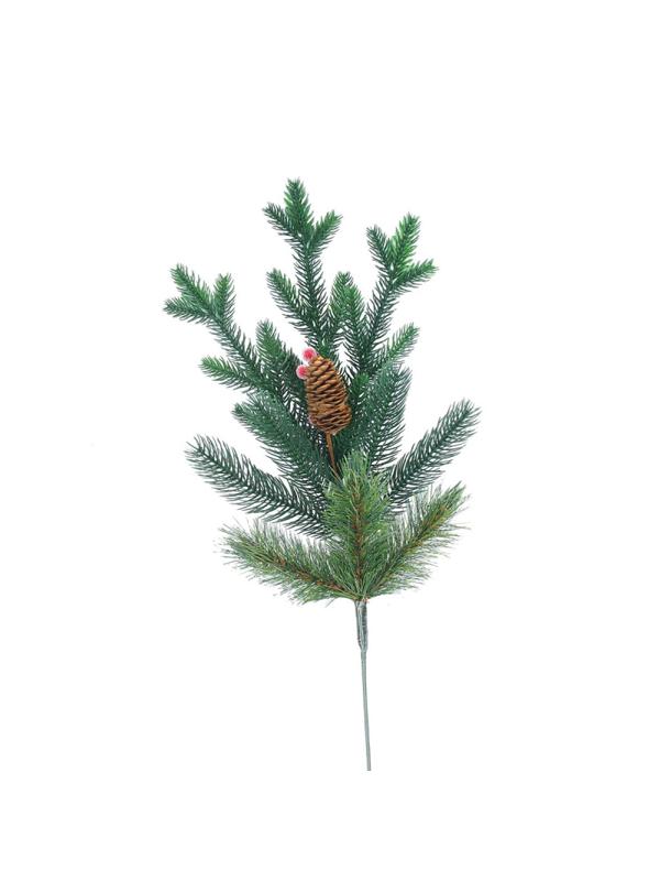 Украшение новогоднее Ветка хвойная с шишками  ягодами 55см,литая(10)В355-10