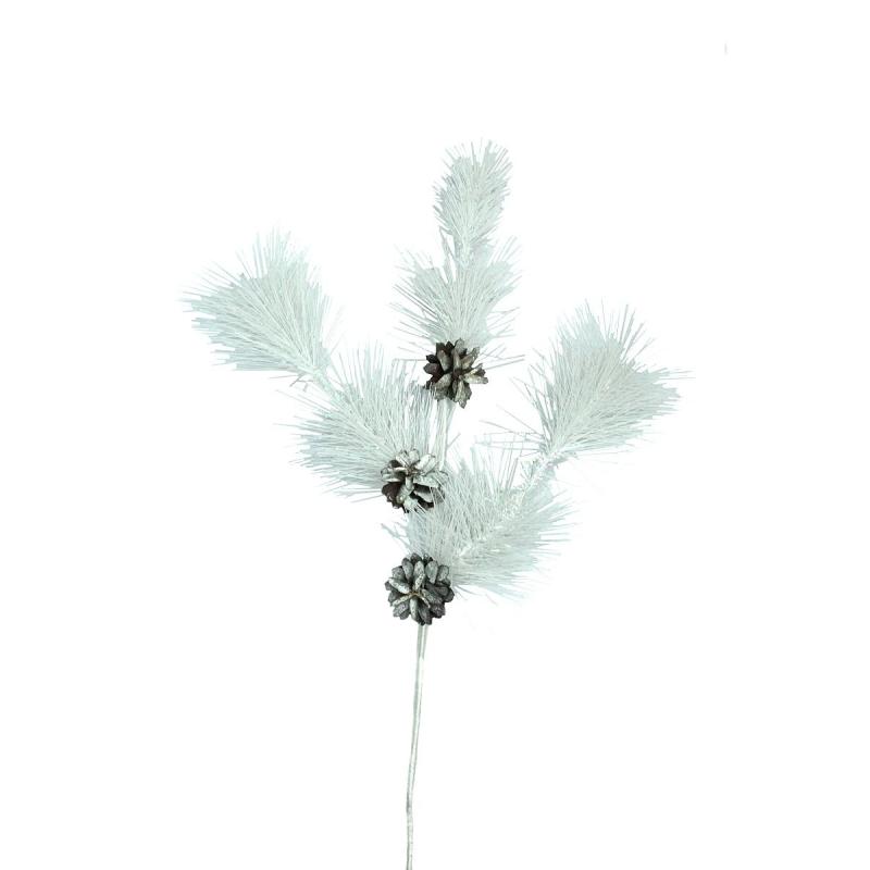 Украшение новогоднее Ветка хвойная с шишк 60см,белая леска d-100(10) В260-2