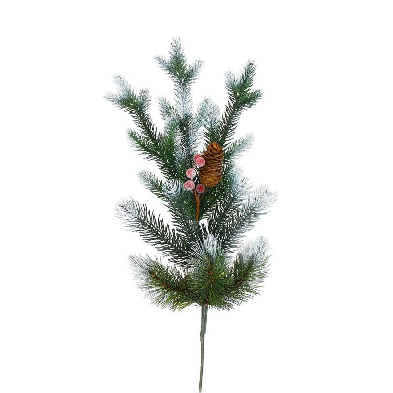 Украшение новогоднее Ветка хвойн с шишк,ягод заснеж 55см,РЕ/Леска, В355-13