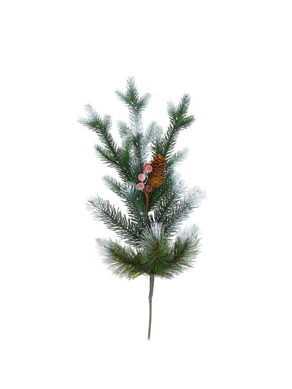 Украшение новогоднее Ветка хвойн с шишк,ягод заснеж 55см,РЕ/Леска, В355-13
