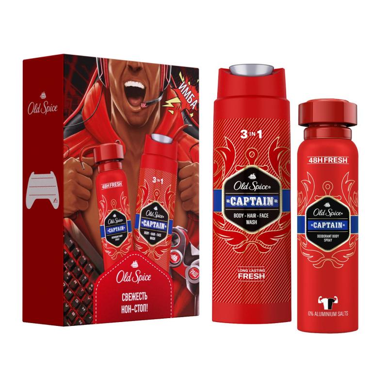 Подарочный набор OLD SPICE CAPITAN  аэр дез 150мл,гель д/д + шамп 2в1 250мл