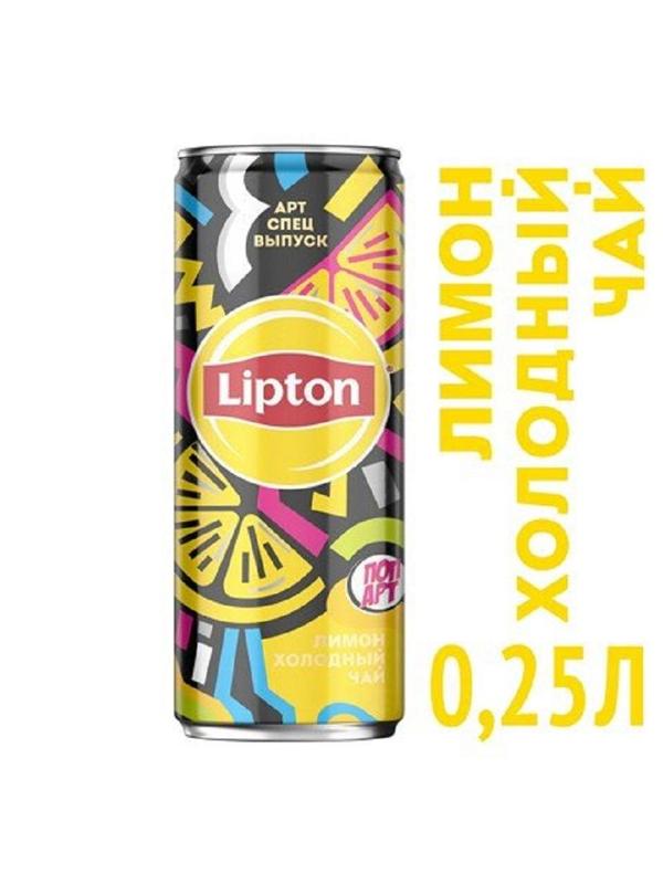 Чай холодный Lipton черный с лимоном ж/б 0,25л 12шт/уп