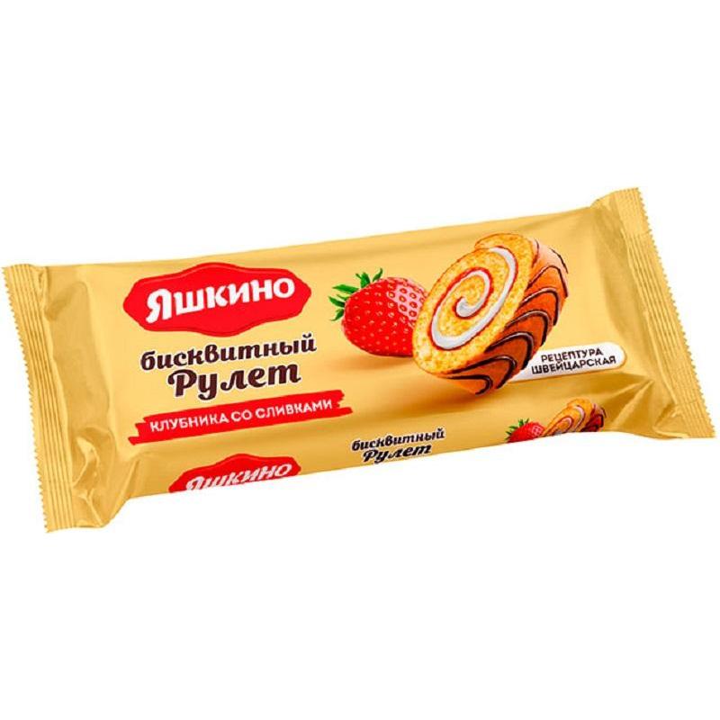 Рулет бисквитный Яшкино Клубничный со сливками 200г