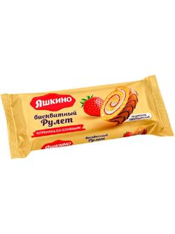 Рулет бисквитный Яшкино Клубничный со сливками 200г