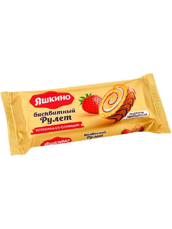 Рулет бисквитный Яшкино Клубничный со сливками 200г