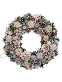 Венок декоративный, хвойный, с декором, беж/голубой, L40 W10 H40 см 719097