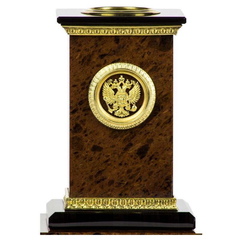 Набор настольный класса люкс офисный из обсидиана 4 предм. Держава Россия