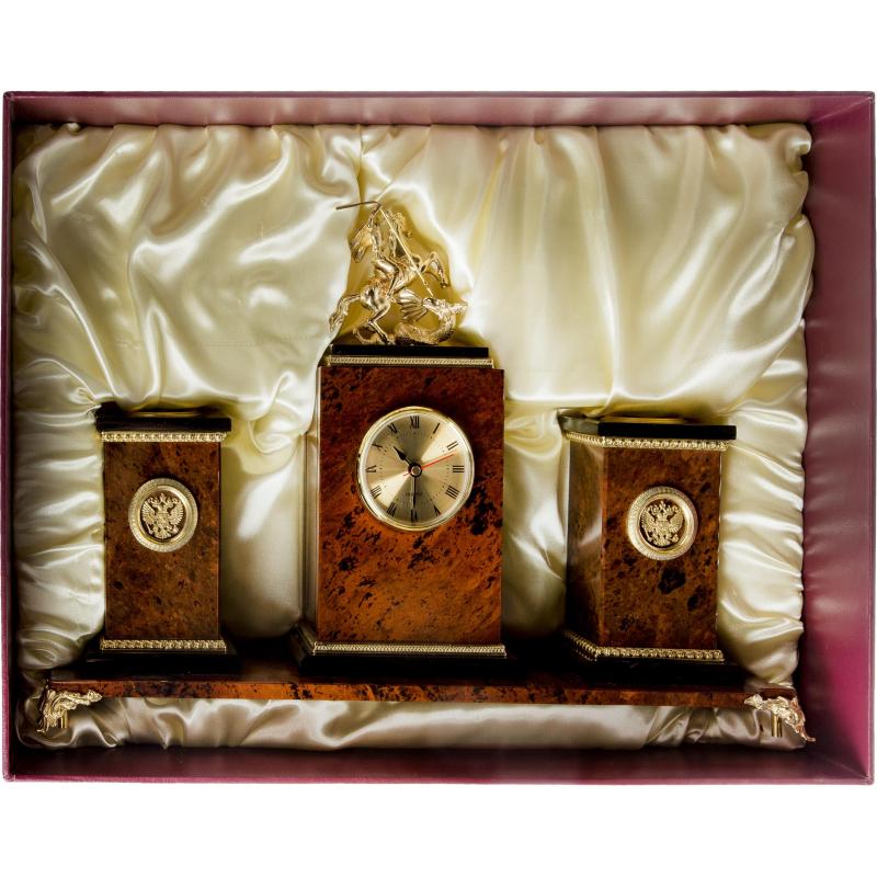 Набор настольный класса люкс офисный из обсидиана 4 предм. Держава Россия