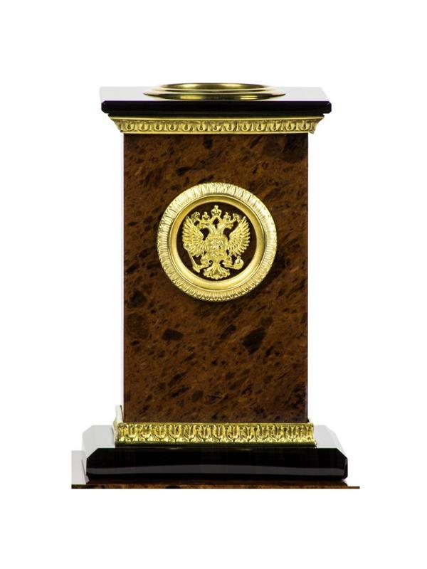 Набор настольный класса люкс офисный из обсидиана 4 предм. Держава Россия