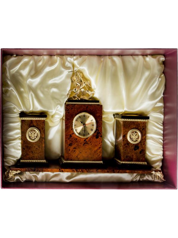 Набор настольный класса люкс офисный из обсидиана 4 предм. Держава Россия