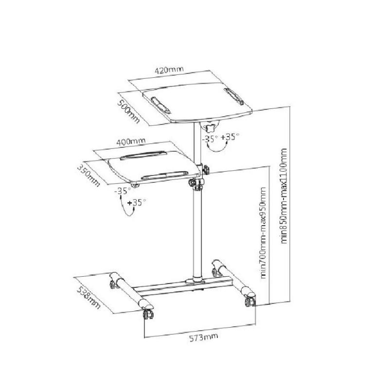 Столик проекционный FIX TS-6A, до 10 кг., белый, с полкой, колеса