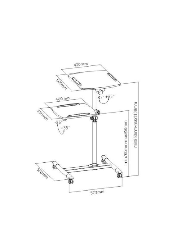 Столик проекционный FIX TS-6A, до 10 кг., белый, с полкой, колеса