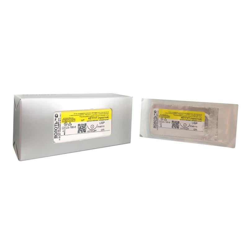 Шовный материал  Кетгут, 0, 75см, кол. 40 мм,  1/2, 25шт/уп