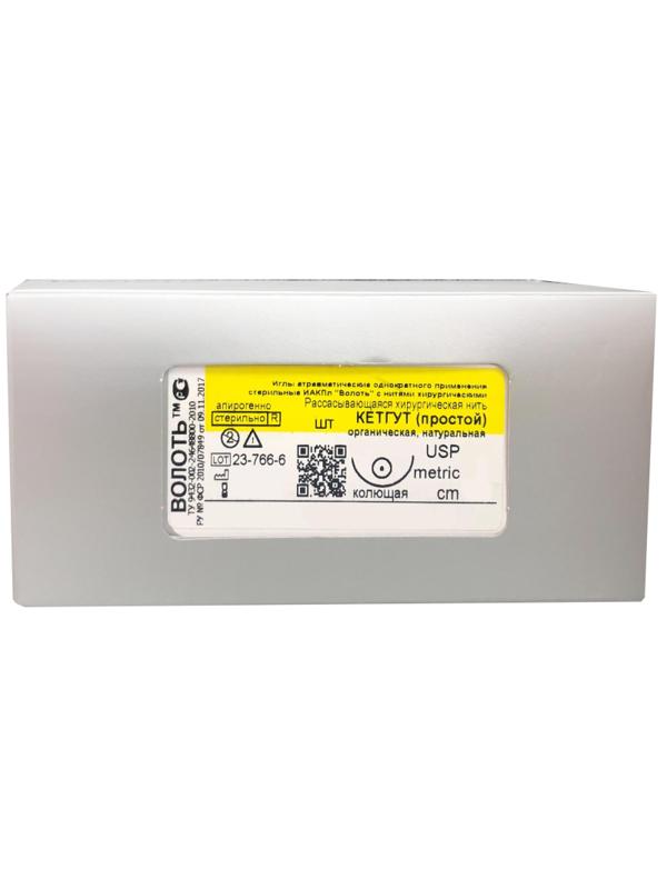 Шовный материал  Кетгут, 0, 75см, кол. 40 мм,  1/2, 25шт/уп