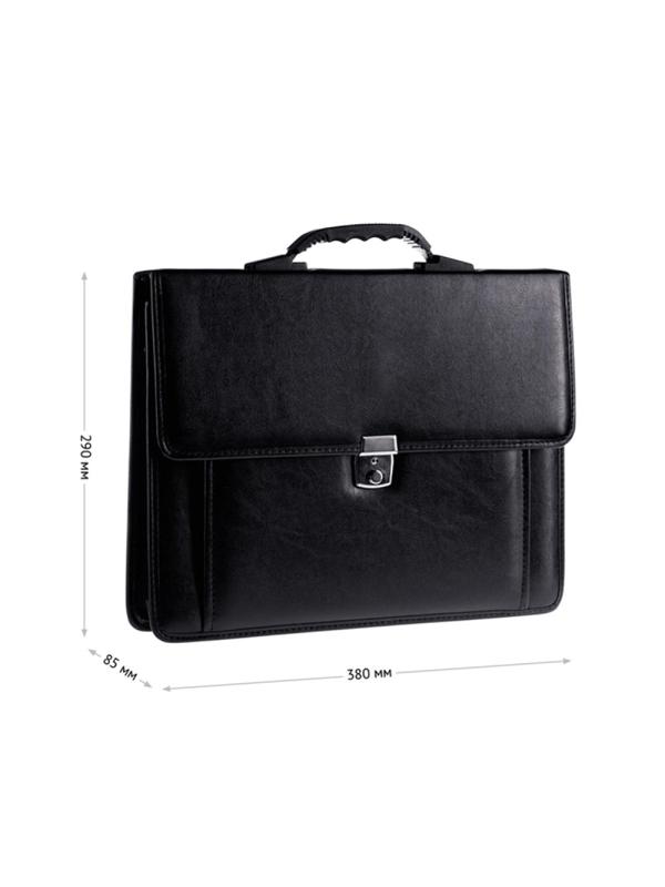 Портфель OfficeSpace Rotterdam,люкс кожзам,черн, 3отд,метал.замок,По_КЗ_676