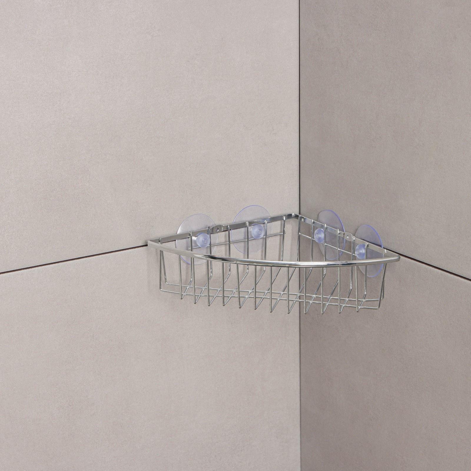 Полка угловая Доляна, 19×19×5,5 см, на вакуумных присосках, цвет хром