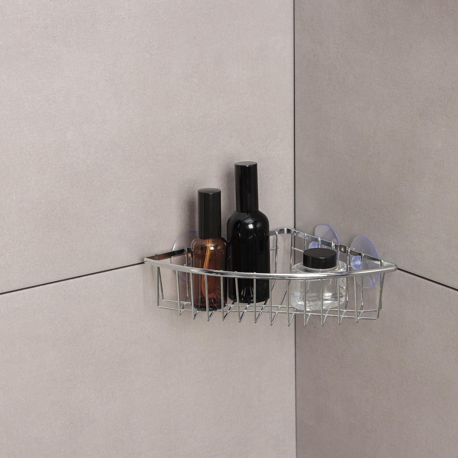 Полка угловая Доляна, 19×19×5,5 см, на вакуумных присосках, цвет хром