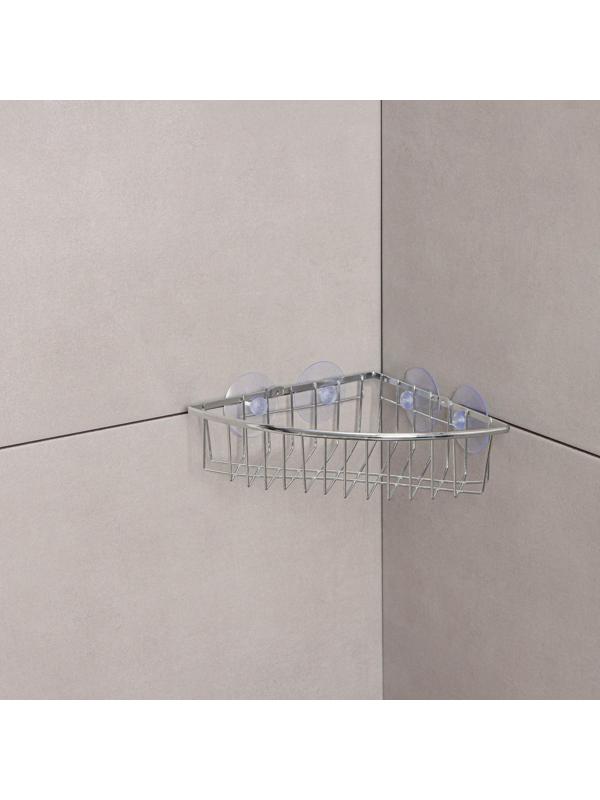 Полка угловая Доляна, 19×19×5,5 см, на вакуумных присосках, цвет хром