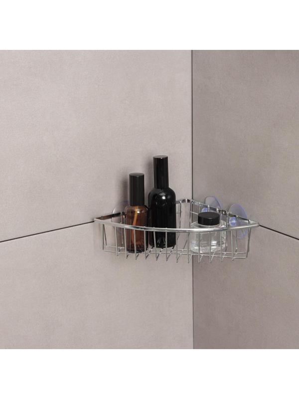 Полка угловая Доляна, 19×19×5,5 см, на вакуумных присосках, цвет хром