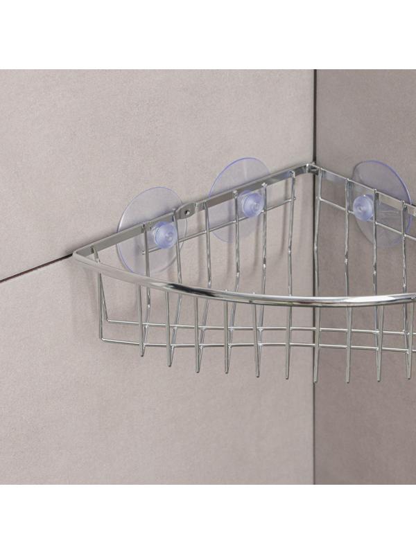 Полка угловая Доляна, 19×19×5,5 см, на вакуумных присосках, цвет хром