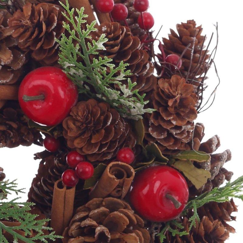 Венок декоративный, хвойный, с декором, красный L26 W8 H26 см 719086