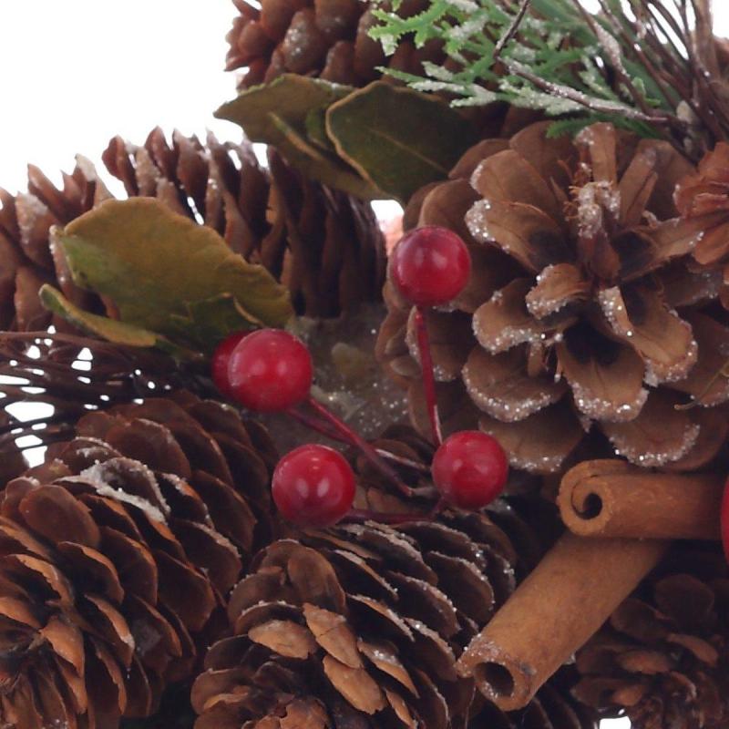 Венок декоративный, хвойный, с декором, красный L26 W8 H26 см 719086