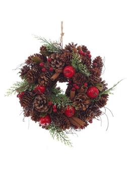 Венок декоративный, хвойный, с декором, красный L26 W8 H26 см 719086