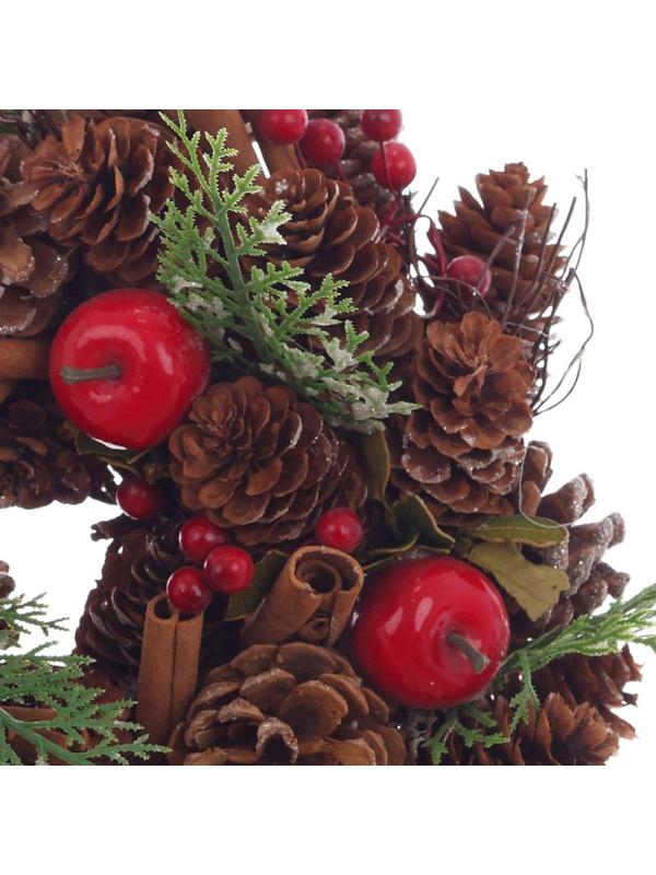 Венок декоративный, хвойный, с декором, красный L26 W8 H26 см 719086